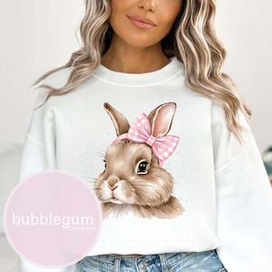 Easter Bunny & Pink Bow Sublimation Design, PNG, Easter Bunny Pink Gingham Bow, Bunny Rabbit, Coquette Easter, Instant Digital Download