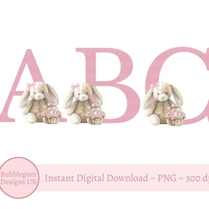 Lop Ear Bunny Osteralphabet PNG, Pink Rabbit 26 Einzelne Buchstaben, Osterhase A bis Z, Pink Bunny Sublimation, sofortiger digitaler Download