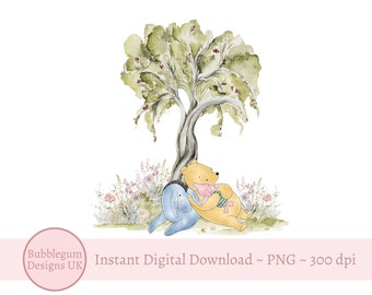 Klassisches Winnie The Pooh Eeyore & Ferkel PNG, Winnie Pooh Sublimationsdesign, Geburtstagsfeierdekor, Honigtopfbär, sofortiger digitaler Download