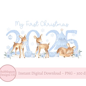 Blue My First Christmas 2025 PNG, Baby&#39;s 1st Christmas Sack Sublimation Design, Christmas Eve Box, Baby Keepsake, Instant Digital Download