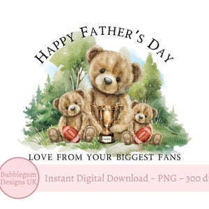 Ours rugby & oursons heureux fête des pères PNG, papa ours, conception de carte de fête des pères, conception de sublimation de fête des pères, téléchargement immédiat