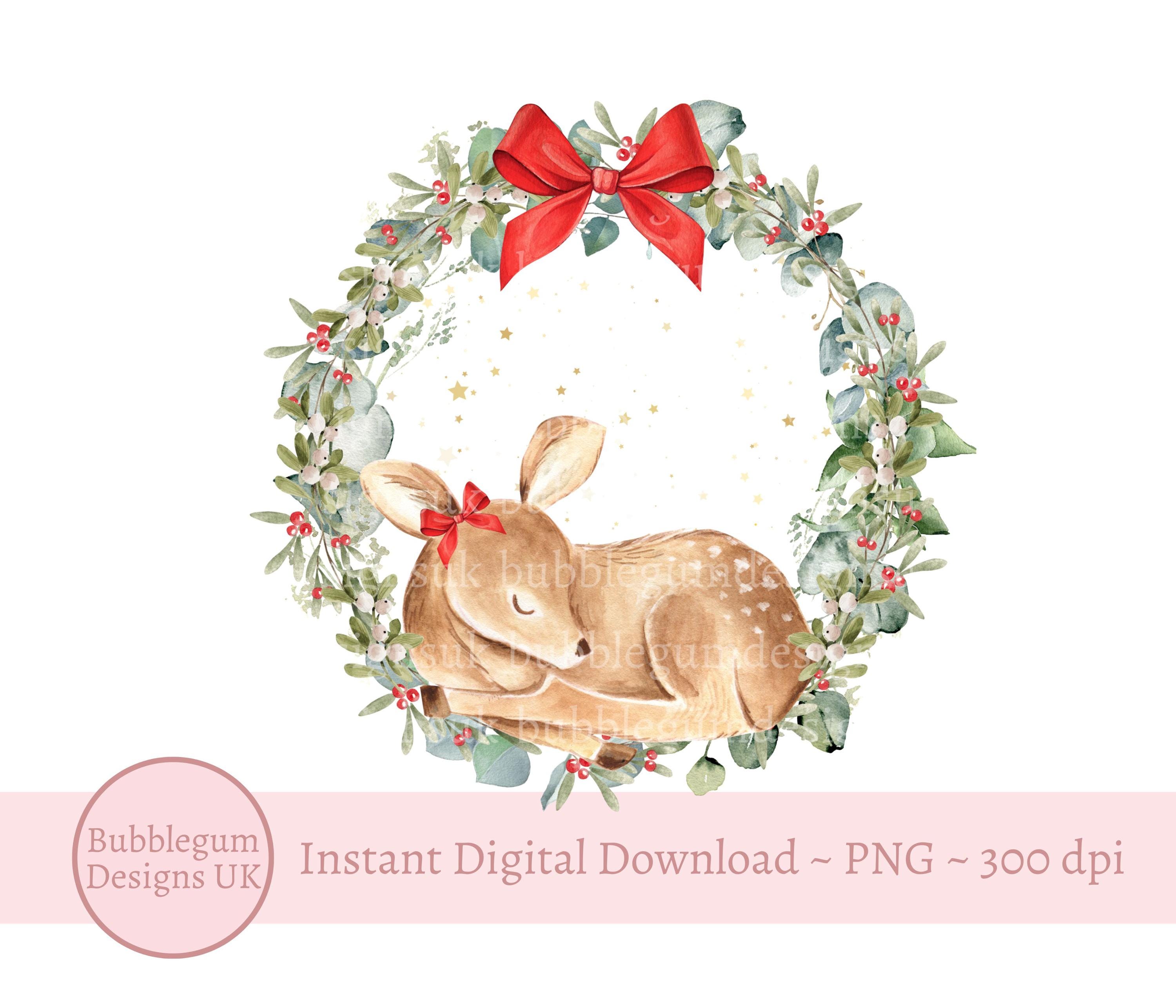 Christmas Baby Deer Wreath PNG, Reindeer Sublimation Design, Christmas ...