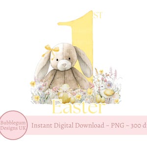 My First Easter Bunny, Easter Egg & Chick Sublimation Design, PNG, Bunny Rabbit, Yellow 1st Easter, Wildflowers, Instant Digital Download