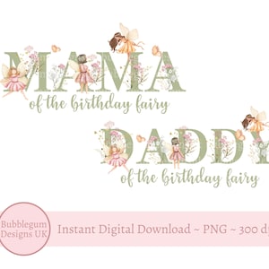 Mama & Papa der Geburtstagsfee, Fee Wildblumen PNG, Feen Sublimationsdesign, grüne Fee Geburtstagsfeier, sofortiger digitaler Download