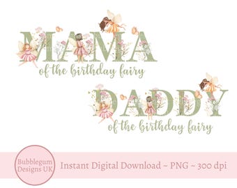 Mama en papa van de verjaardagsfee, wilde bloemenfee png, feeën sublimatieontwerp, verjaardagsfeestje groene fee, instant digitale download