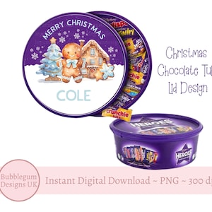 Merry Christmas Blue Gingerbread Chocolate Tub Lid Design PNG, Printable Chocolate Candy Tub Lid, Christmas Sticker,Instant Digital Download