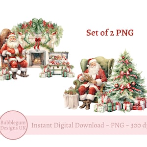 Set van 2 vintage kerstman kerstontwerpen png, kerstboom, vintage kerstmanontwerp, kerstsublimatieontwerpen, instant digitale download