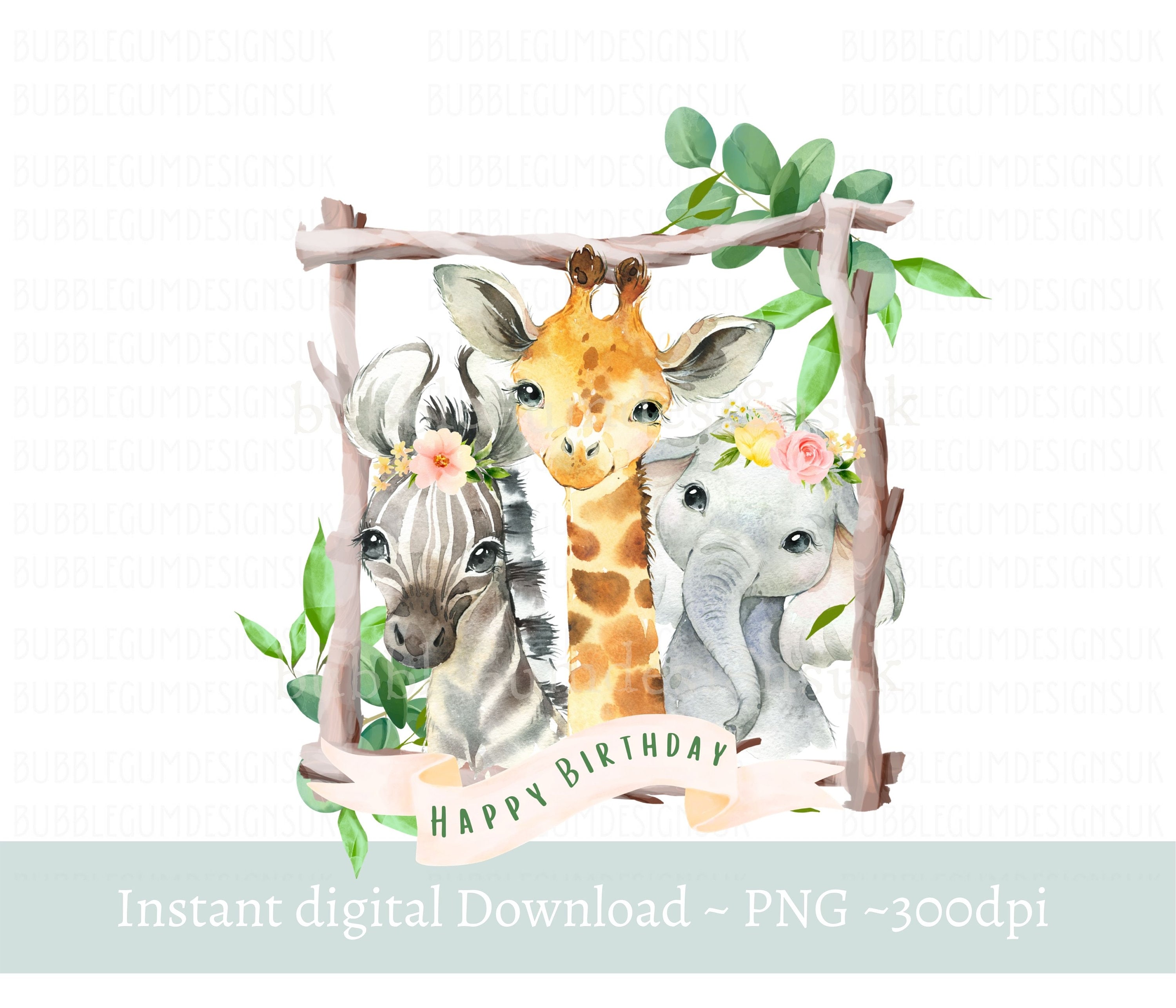 Baby Safari Animals in Wooden Frame PNG Watercolor Baby Etsy Canada