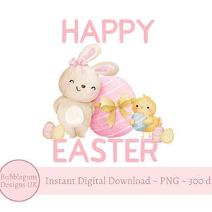 Pink Happy Easter Bunny & Easter Egg Sublimation Design, PNG, Easter Bunny And Chick, My 1st Easter, Bunny Rabbit, Instant Digital Download