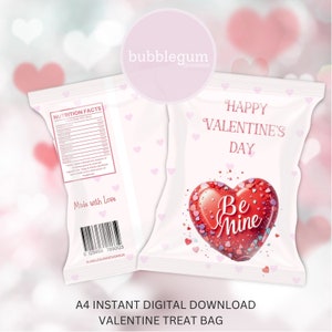 Pacote de guloseimas de Dia dos Namorados Be Mine, JPG A4 para impressão, bolsa de dia dos namorados, feliz dia dos namorados, coração vermelho, download digital instantâneo