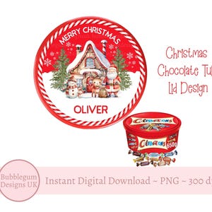 Merry Christmas Santa House Chocolate Tub Lid Design, PNG, Printable Chocolate Candy Tub Lid, Christmas Sticker,Instant Digital Download
