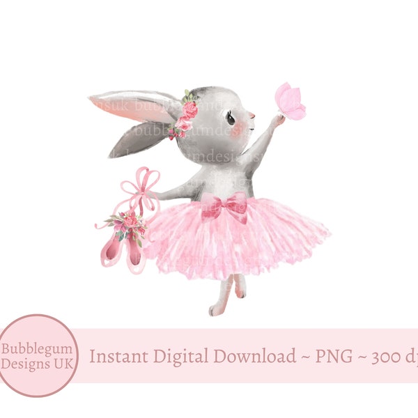 Pink Tutu Ballerina Bunny PNG, Bunny Sublimation Design, Birthday Girl, Rabbit Clipart, Ballet, Pink Ballerina, Instant Digital Download