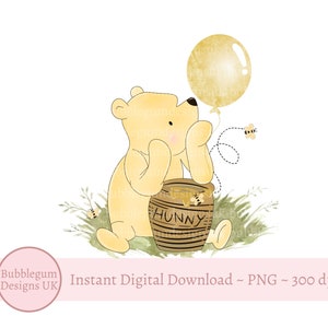 Diseño de sublimación de globo clásico de Winnie The Pooh, PNG, diseño de primer cumpleaños de Winnie The Pooh, fiesta del oso Pooh, descarga digital instantánea