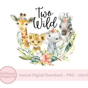 Twee wilde babysafaridieren PNG, aquarelbabydieren, Safari T-shirt sublimatieontwerp, Safariverjaardag, Instant Digitale Download
