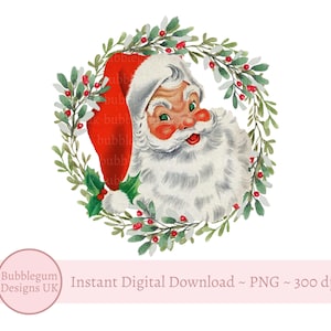 Guirlande de Noël Père Noël PNG, clipart de Noël, père Noël vintage Design, sublimation de vacances, téléchargement numérique instantané