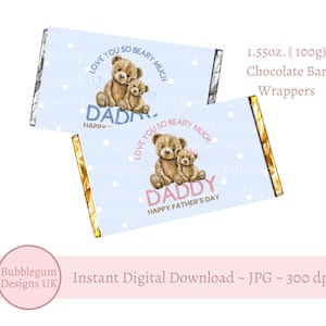 2 emballages imprimables de barre de chocolat pour la fête des pères, motifs papa ours en peluche, emballages de barre chocolatée 1,55 oz (100 g), téléchargement numérique instantané