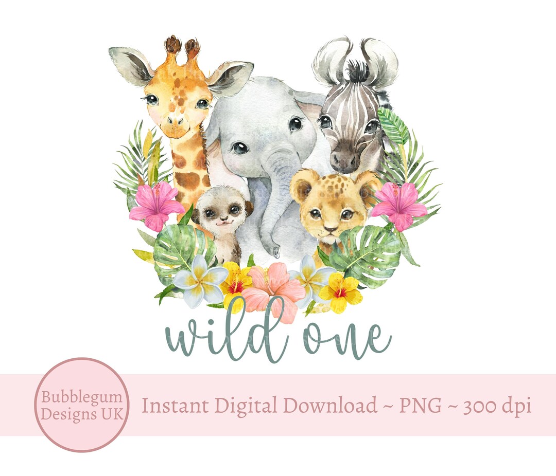 Wild One Baby Safari Animals PNG, Watercolor Baby Animals, T Shirt ...