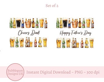 Happy Father's Day Beer Bottles PNG, Fathers Day Card Design, Beer Bottles Sublimation Design, Alcohol Clipart, Instant Digital Download,