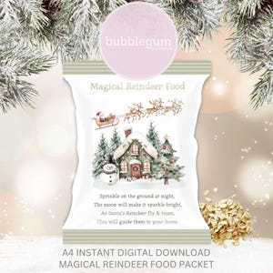 Pacchetto di cibo magico per renne JPG, modello di cibo magico per renne A4 stampabile, pacchetto di cibo per renne della vigilia di Natale, download digitale istantaneo