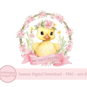 Erste Osterente PNG, mein erstes Ostersublimationsdesign, erste Osterbehandelttasche, Osterentenkranz, Babyente, sofortiger digitaler Download