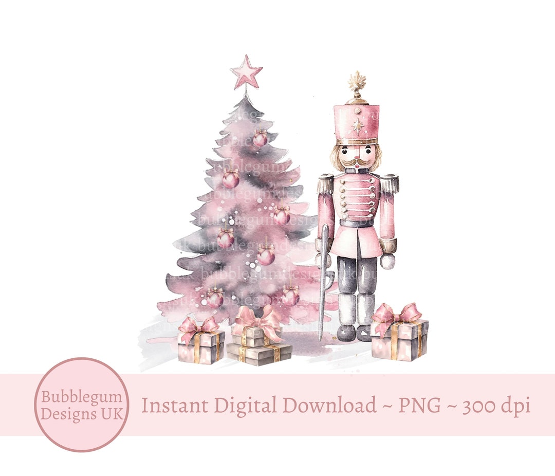 Pink Christmas Tree Nutcracker PNG, Christmas Tree Sublimation Design