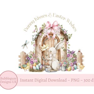 Besos de conejito y deseos de Pascua PNG, diseño de sublimación de Pascua, lindo conejo de Pascua, diseño de tarjeta de Pascua, primera Pascua, descarga digital instantánea