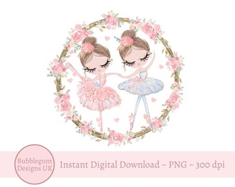 Pink Ballerina Twins Wreath PNG, Ballerina Sublimation Design, Ballet,Ballerina Digital Design, Ballerina Clip Art, Instant Digital Download