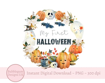 My First Halloween PNG, Halloween Baby Vest PNG, 1st Halloween Baby T-Shirt png, Halloween Treat Bag, Instant Digital Download