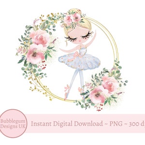 Blue Ballerina Wreath PNG, Sublimation Design, Ballet PNG, Ballerina Digital Design, Ballerina Clip Art, Instant Digital Download