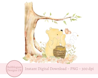 Classic Winnie The Pooh PNG, Winnie Pooh Sublimation Design, Birthday Party Decor,  Honey Pot Bear, Instant Digital Download