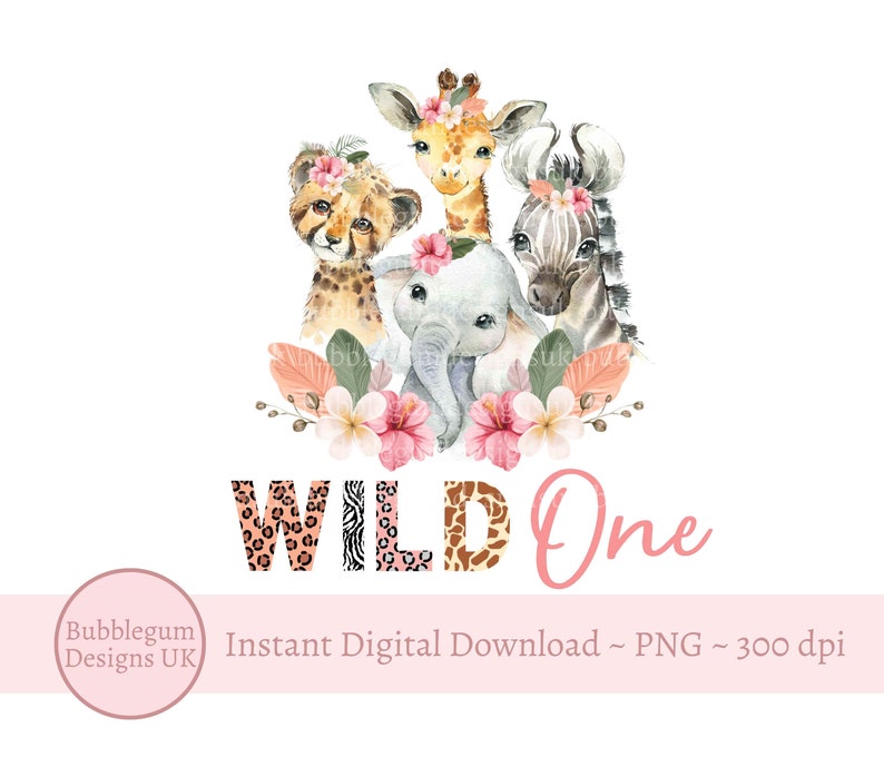 Wild One Baby Safari Animals PNG, Watercolor Baby Animals, T Shirt ...