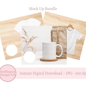 Maak je eigen mock-upset, JPG, babyvest mock-up, peuter T-shirt mock-up, mok mock-up, transparant watermerk-overlay, instant digitale download