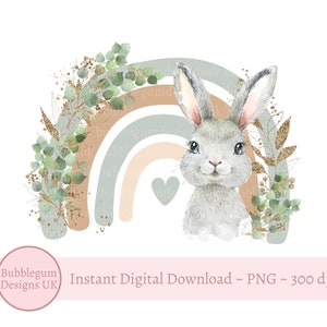 Neutre bébé lapin arc-en-ciel PNG, Clipart lapin gris, nouveau design de carte de bébé, anniversaire de lapin, téléchargement immédiat