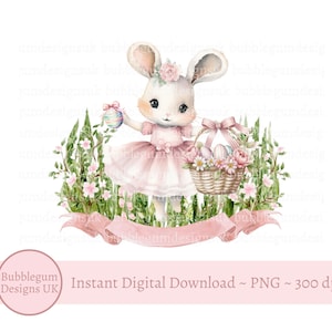 Pink Bunny & Easter Eggs Basket Sublimation Design, My 1st Easter, PNG, Happy Easter Bunny Rabbit, 1st Easter, Instant Digital Download