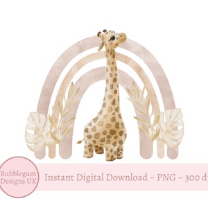 PNG giraffa arcobaleno neutro, clipart giraffa carina, design della nuova cartolina per bambini, compleanno di Safari, download digitale istantaneo