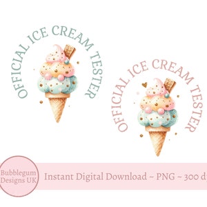 Tester ufficiale del gelato PNG, set di 2 magliette estive per ragazze e ragazzi, design a sublimazione, maglietta per le feste, design del gelato, download digitale istantaneo