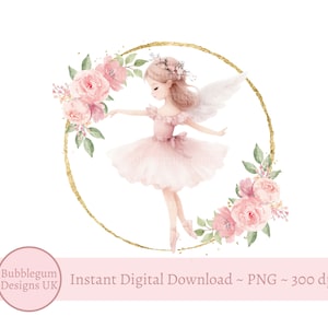Guirlanda de Fadas de Flores Rosa PNG, Design de Sublimação de Fadas, Decoração de Festa de Aniversário de Fadas, Fada Caprichosa, Bailarina, Download Digital Instantâneo