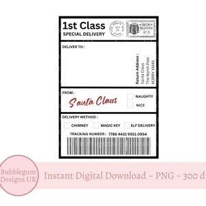 Etiqueta de envío navideña A4, JPG, etiqueta de paquete, etiqueta de franqueo de entrega especial, diseño de etiqueta de franqueo, Polo Norte, descarga digital instantánea