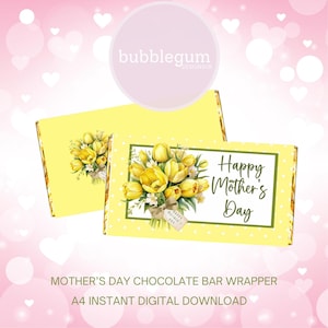 Afdrukbare Moederdag-verpakking chocoladereep, Moederdag ontwerp gele tulp, 1,55 oz (100 g) reep wrapper, instant digitale download