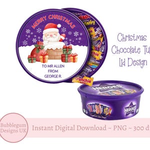 Merry Christmas Jolly Santa Chocolate Tub Lid Design, PNG, Printable Chocolate Candy Tub Lid, Christmas Sticker,Instant Digital Download