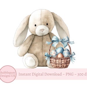 Diseño de sublimación de conejito de Pascua de orejas caídas azules y canasta, PNG, conejito de Pascua, primera Pascua, conejito, conejito azul, descarga digital instantánea