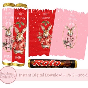 Weihnachtsbunnies Rolo Wrappers, druckbare Pralinenverpackungen, A4 druckbare PDF, Weihnachtsgeschenk, Weihnachtsgeschenk, sofortiger digitaler Download
