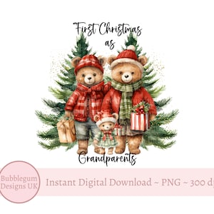 Primera Navidad de abuelos y niña PNG, diseño navideño de abuelos, diseño de sublimación de osito de peluche navideño, descarga digital instantánea