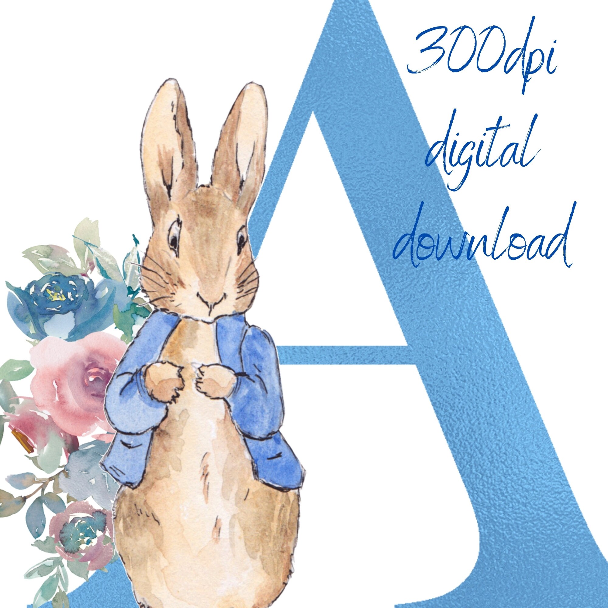 peter rabbit blue floral alphabet png peter rabbit 26 etsy