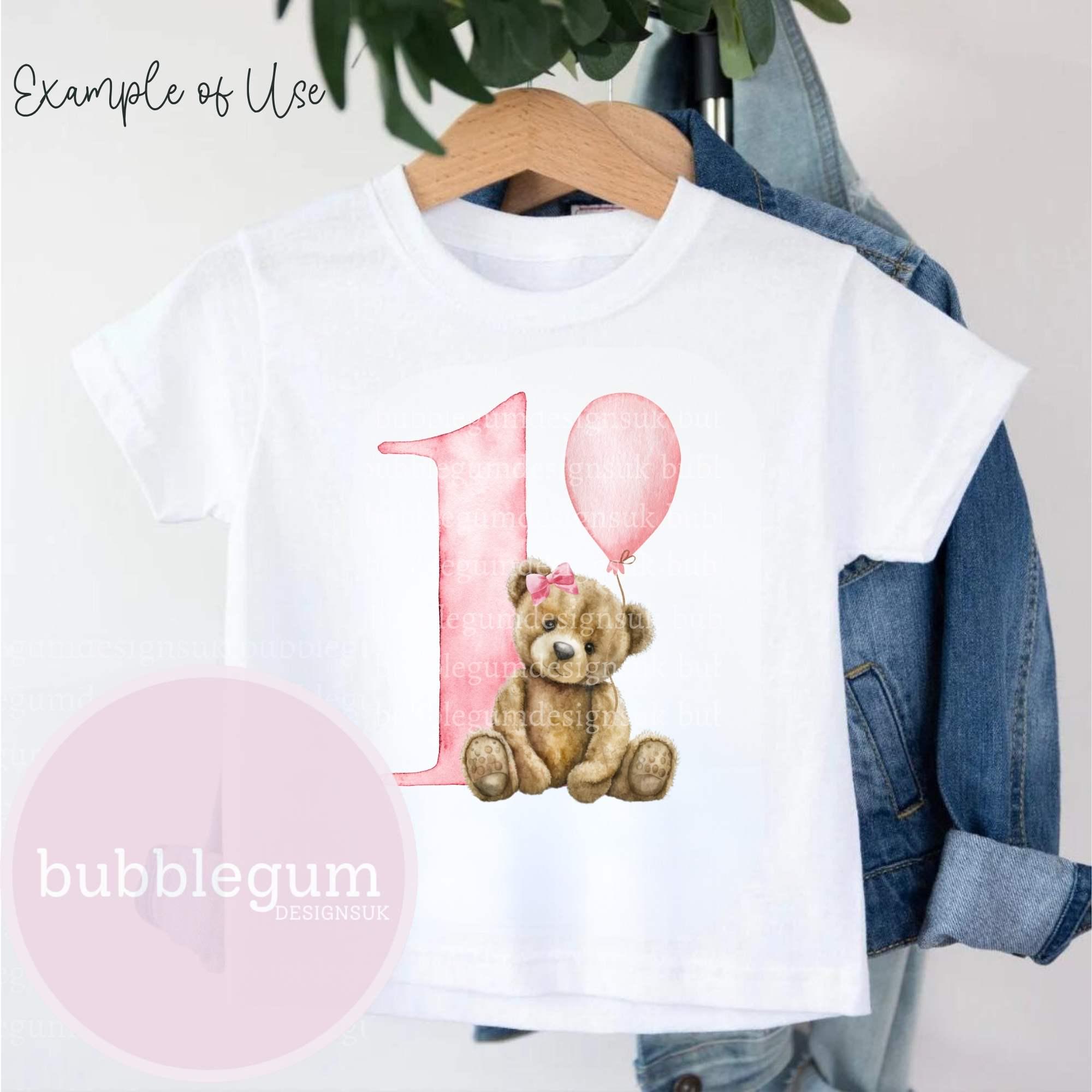 Teddy Bear Pink Balloon 1st Birthday PNG, First Birthday Sublimation ...