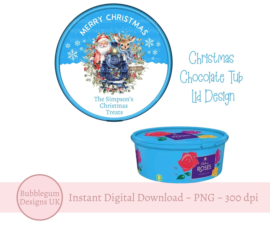 Christmas North Pole Santa Train Chocolate Tub Lid Design, Png