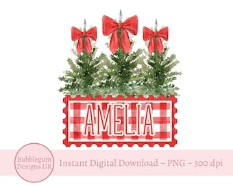 Red Bow Christmas Tree Gingham PNG, Christmas Sweatshirt Sublimation Design, Coquette Christmas, Christmas Mug, Instant Digital Download