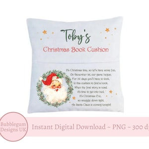 Travesseiro de livro do advento de Natal PNG, clipart de travesseiro de bolso de Papai Noel da véspera de Natal, design de sublimação de guirlanda de Papai Noel, download digital instantâneo