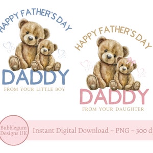 2 x ours en peluche heureux fête des pères PNG, fête des pères rose bleu Design, sublimation fête des pères, papa, papa, téléchargement immédiat