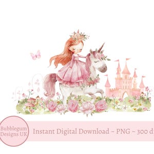 Rosa Prinzessin & Schloss PNG, Prinzessin Geburtstag Sublimationsdesign, Mädchen Geburtstag T-Shirt, Prinzessin Geburtstagskarte, sofortiger digitaler Download